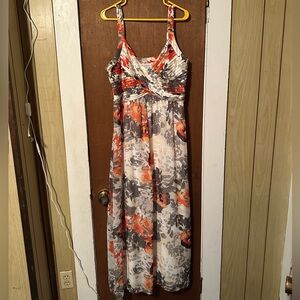 Chic Floral Maxi Dress in Orange and Gray